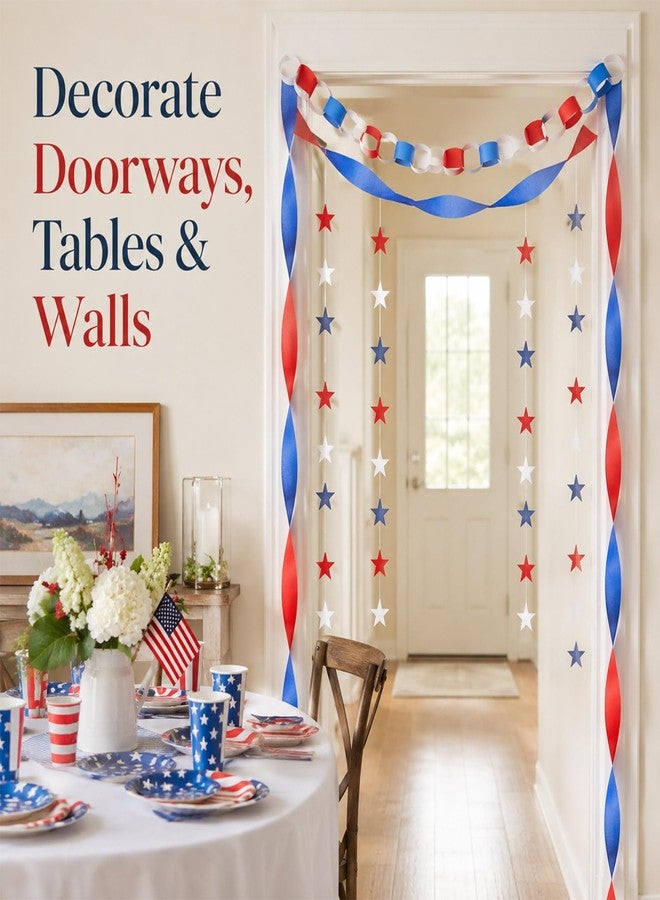 Oitnlaughter 4th of July Party Decorations 492ft Red White Blue Crepe Streamers 300 Sheet Paper Strips Chain 78.7ft Star Garlands for DIY Crafts 250th Anniversary Patriotic Memorial Day Ceiling Decor - Image 5