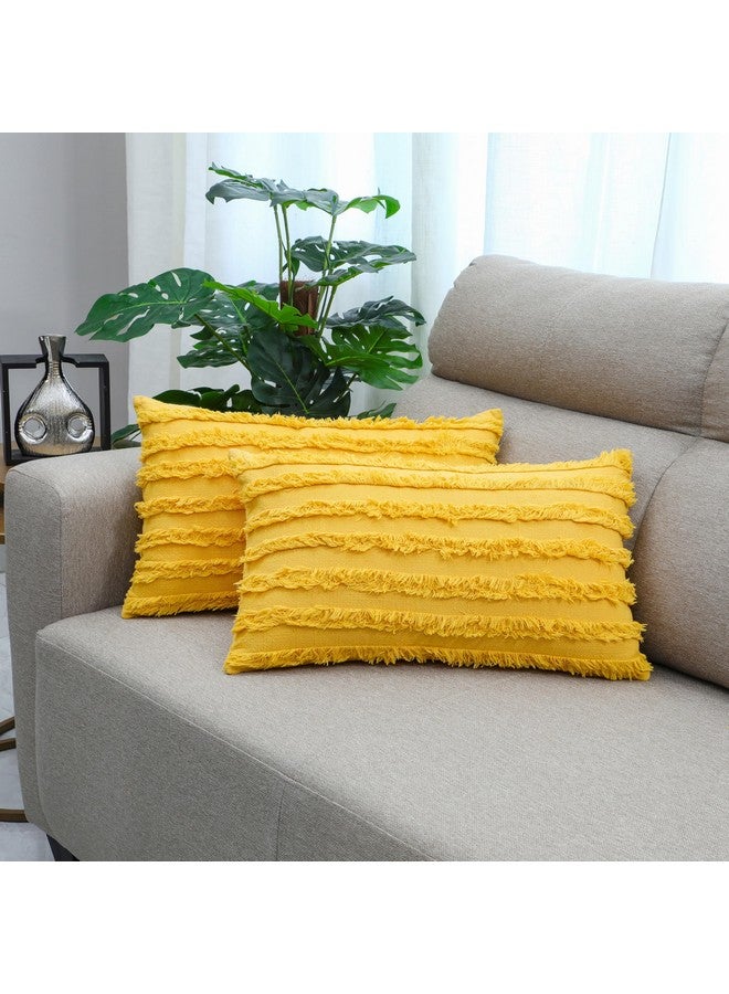 mosey mosey 12x20 Cushion Cover Set of 2 | Rectangle 12 20 Cushion Cover | Rectangular Cushion Covers 12 inch x 20 Inch Mustard Yellow  - Image 1