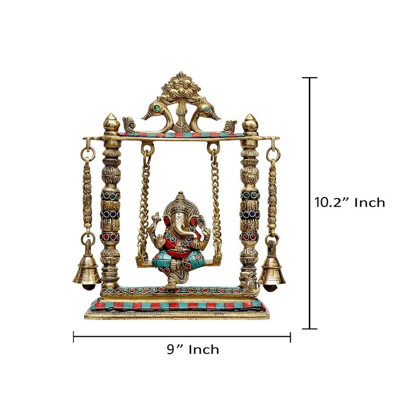 Dattatreya Ganesha Playing On Swing Brass Statue Height 10 Inches - Image 4