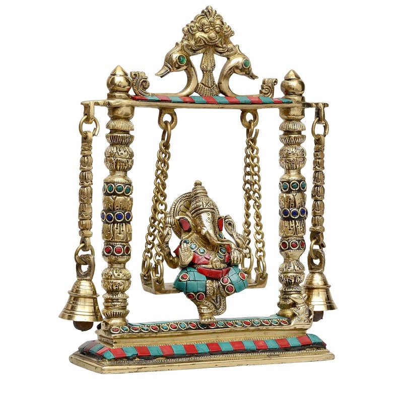Dattatreya Ganesha Playing On Swing Brass Statue Height 10 Inches - Image 2