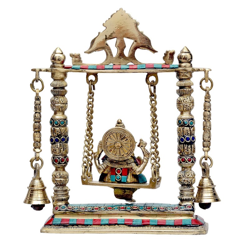 Dattatreya Ganesha Playing On Swing Brass Statue Height 10 Inches - Image 3