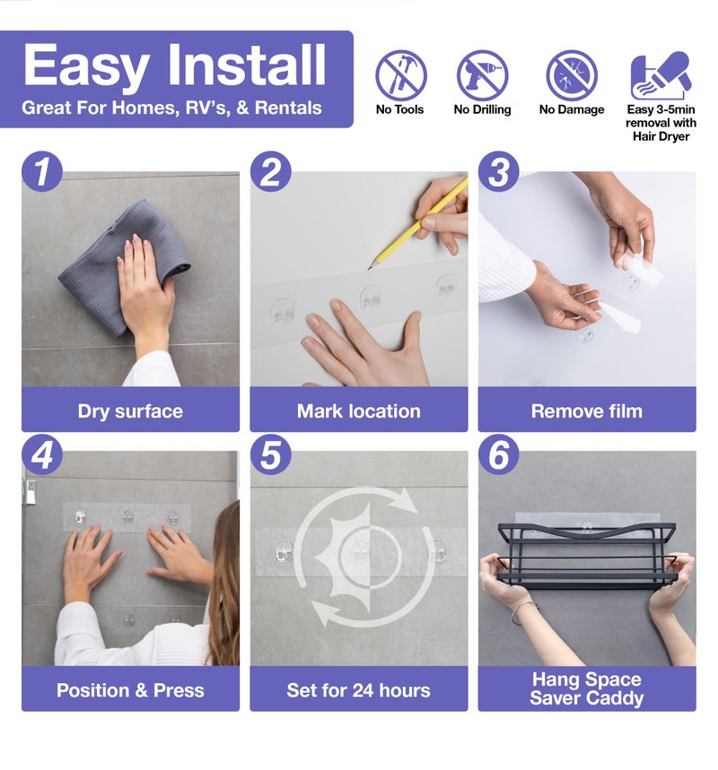 KINCMAX 2-Pack Strong Sticky Waterproof Heavy-Duty Wall Adhesives  Shower Caddy Adhesive Replacement Stickers  No-trace Wall Adhesives Hook Strip for Shower Caddy  Kitchen Racks  Bathroom Shelf - Image 5