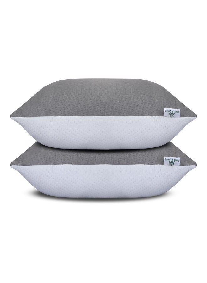 AVI Hollow Fiber Ultra Soft Jersey Height Adjustable Sleeping Pillow with Zip | Set of 2 (White and Grey, 27 X 16 Inches) | 3 Months Warranty - Image 1