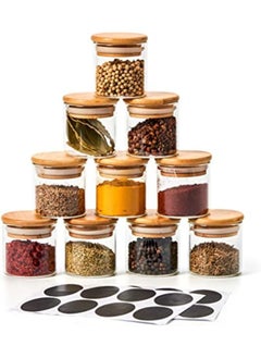 10 Bottles 70ML Extra Small Glass Jar Set  Airtight Clear Canister Storage Containers with Natural Bamboo Lids and Chalkboard Labels