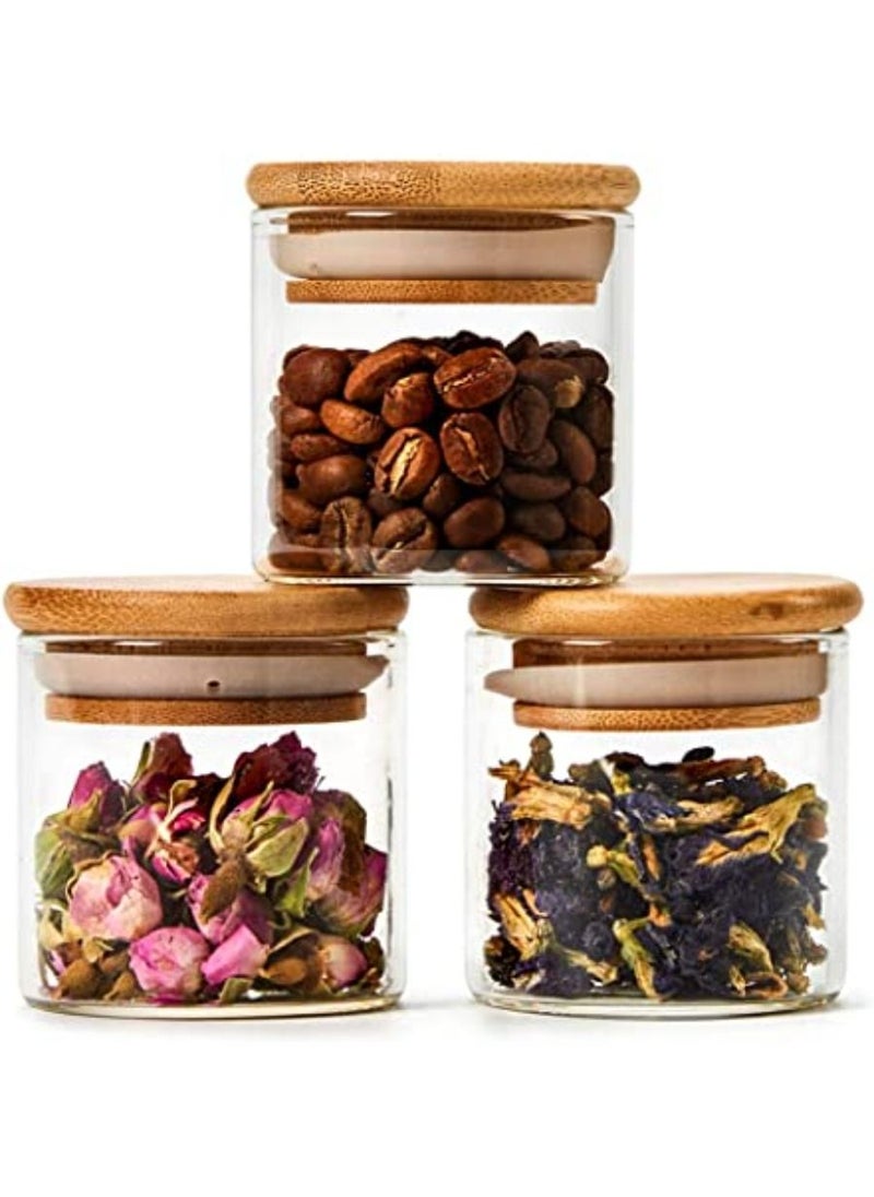 QUESERA - 10 Bottles 70ML Extra Small Glass Jar Set  Airtight Clear Canister Storage Containers with Natural Bamboo Lids and Chalkboard Labels - Image 1
