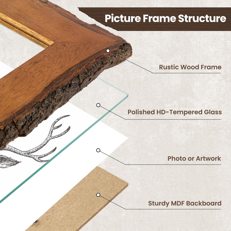 Axeman 8x10 Live Edge Picture Frame, Solid Rustic Handcrafted Wood Frame with Real Bark Edges & High Definition Glass Front, Farmhouse Decor for Tabletop or Wall Display - Image 3