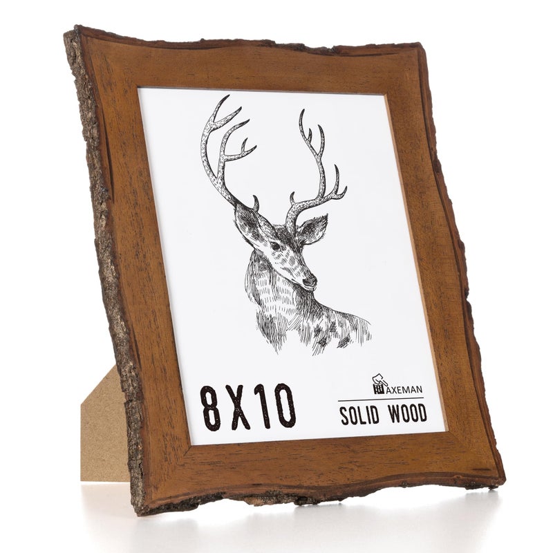 Axeman 8x10 Live Edge Picture Frame, Solid Rustic Handcrafted Wood Frame with Real Bark Edges & High Definition Glass Front, Farmhouse Decor for Tabletop or Wall Display - Image 1