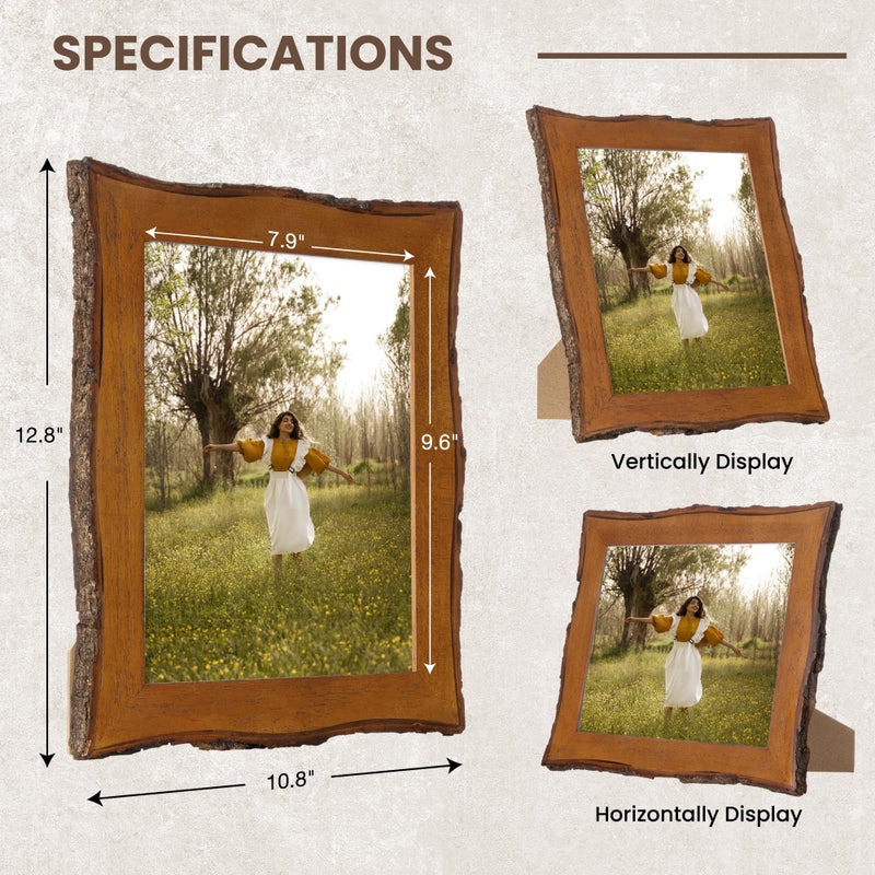 Axeman 8x10 Live Edge Picture Frame, Solid Rustic Handcrafted Wood Frame with Real Bark Edges & High Definition Glass Front, Farmhouse Decor for Tabletop or Wall Display - Image 5
