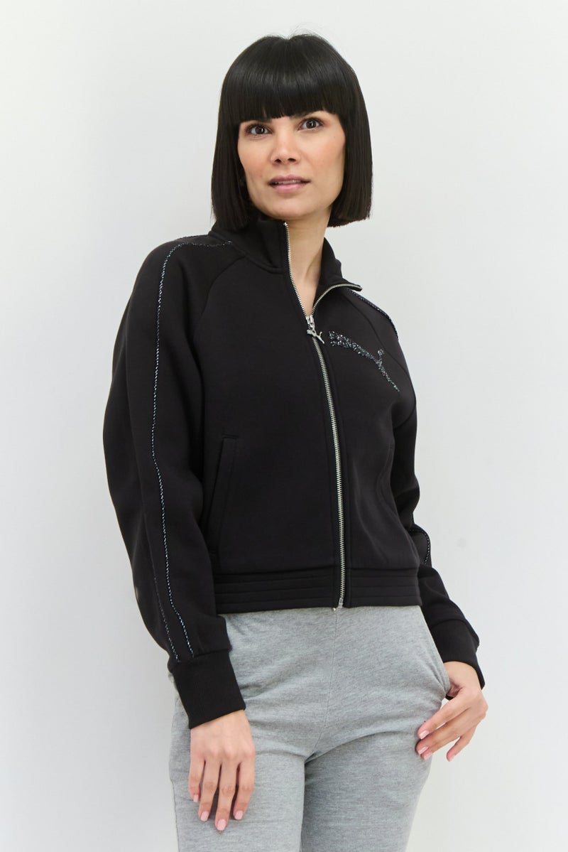 PUMA جاكيت تدريب بأكمام طويلة مناسب للنساء، أسود - Image 1