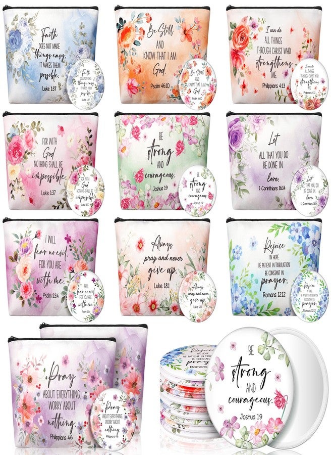 مينبلان مجموعة هدايا مسيحية من مينبلان، 10 قطع، للنساء: حقيبة مكياج مسيحية، حقيبة قماشية دينية ملهمة، حقيبة أقلام رصاص مزينة بآيات من الكتاب المقدس، حقائب مستحضرات تجميل للنساء، هدايا تذكارية لعيد الميلاد من الكنيسة - Image 1