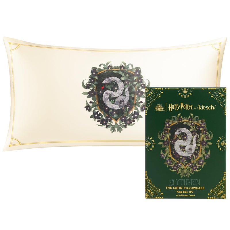 Kitsch x Harry Potter Satin Pillowcase DoubleSided Crest Design Toddler Pillowcase with Zipper Cooling Satin Toddler Pillow Case for Hair Skin Kids Pillowcase King Size 19x36 Slytherin - Image 2