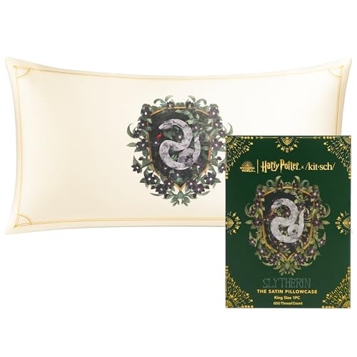 Kitsch x Harry Potter Satin Pillowcase DoubleSided Crest Design Toddler Pillowcase with Zipper Cooling Satin Toddler Pillow Case for Hair Skin Kids Pillowcase King Size 19x36 Slytherin - Image 1