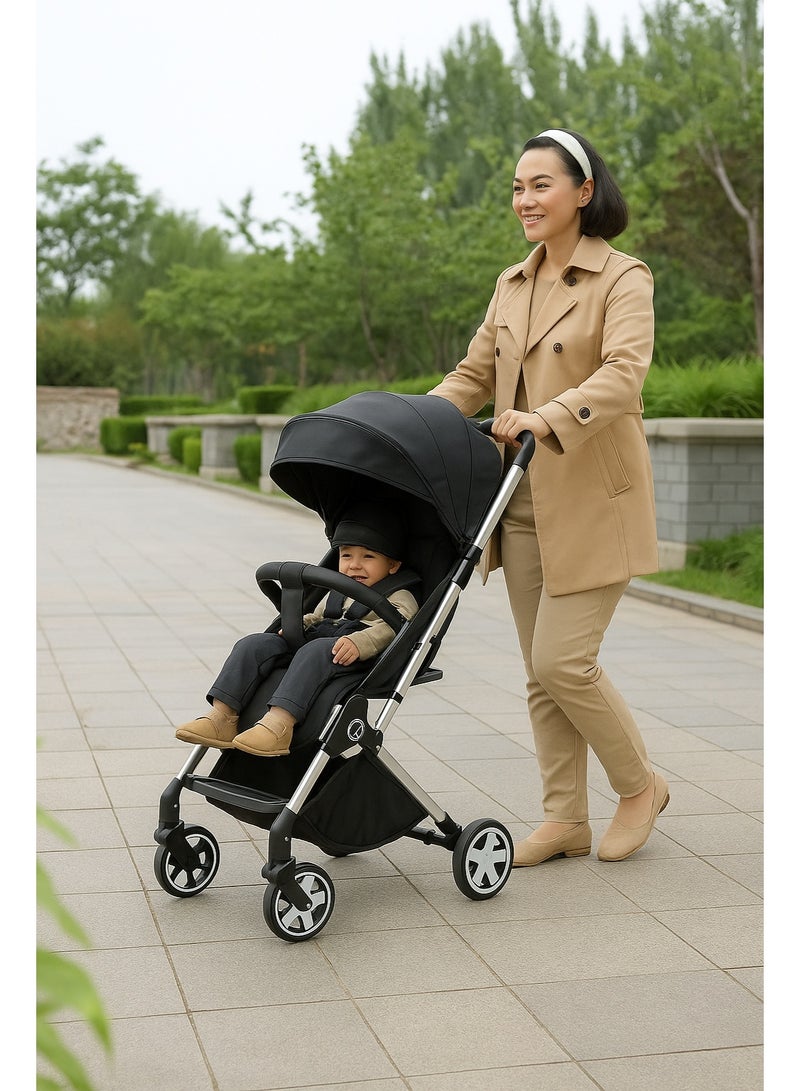 كيكيبيبي عربة أطفال كيك بيبي (الموديل) خفيفة الوزن وقابلة للطي للسفر – عربة دفع مدمجة وسهلة الحمل – مثالية للمواليد الجدد والأطفال الصغار – باللون الأسود - Image 2
