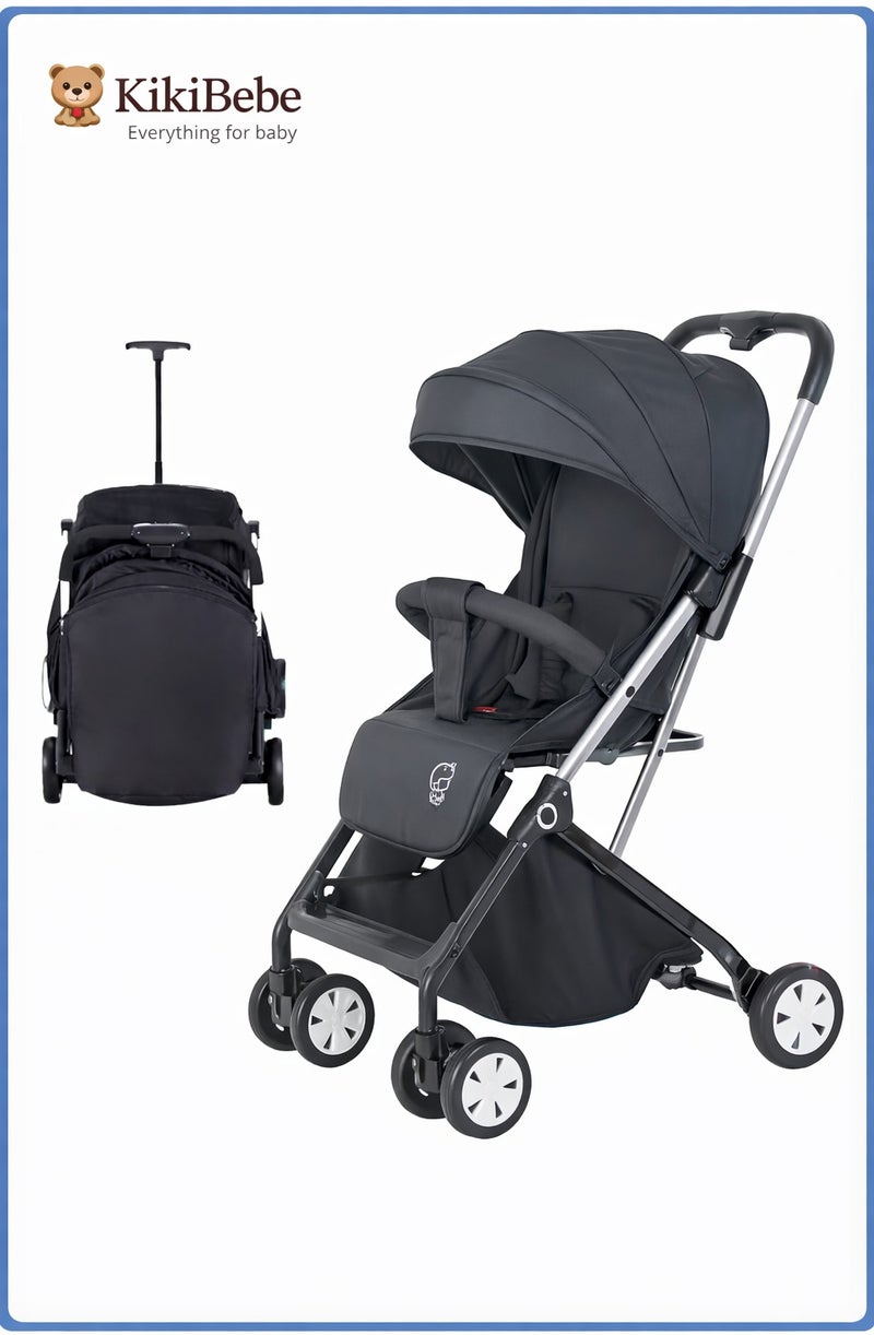كيكيبيبي عربة أطفال كيك بيبي (الموديل) خفيفة الوزن وقابلة للطي للسفر – عربة دفع مدمجة وسهلة الحمل – مثالية للمواليد الجدد والأطفال الصغار – باللون الأسود - Image 1