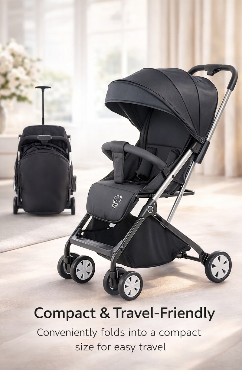 Kikibebe Lightweight Compact Foldable Travel Cabin Stroller – Easy to Fold & Carry – Pram/Pushchair for Newborns, Infants & Kids (0.5 to 3 Years) – Black - Image 3