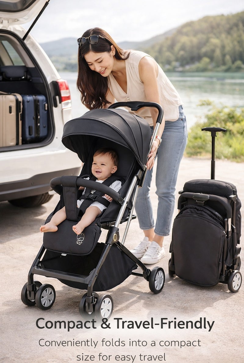Kikibebe Lightweight Compact Foldable Travel Cabin Stroller – Easy to Fold & Carry – Pram/Pushchair for Newborns, Infants & Kids (0.5 to 3 Years) – Black - Image 4