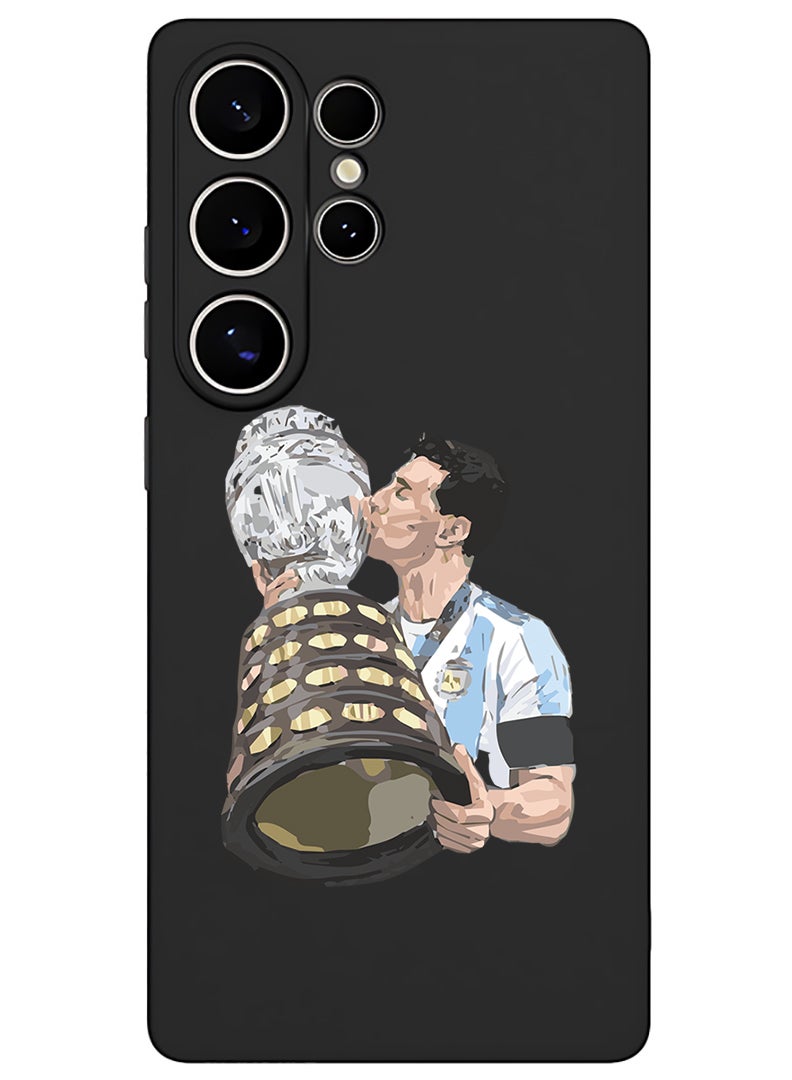 Theodor Protective Slim Fit Case Liquid Silicone Cover with Full Body Protection Anti-Scratch Shockproof Case For Samsung Galaxy S25 Ultra (Black) - Messi - Image 1