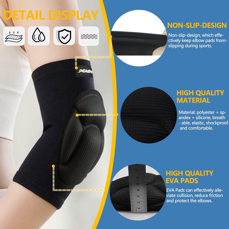 Peabownn Volleyball Elbow Pads Women 2XS-3XL - Kids Teens Elbow Protector with Thicken Sponge Padding Breathable Stretchy CottonBiking Volleyball Basketball Football Skating Dancing - S - Image 2