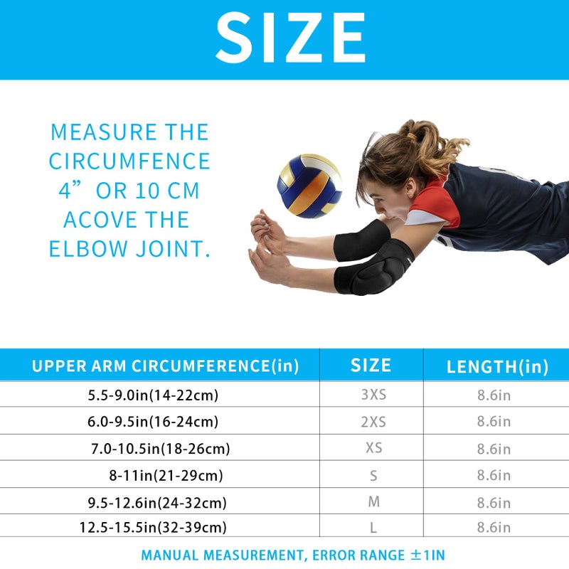 Peabownn Volleyball Elbow Pads Women 2XS-3XL - Kids Teens Elbow Protector with Thicken Sponge Padding Breathable Stretchy CottonBiking Volleyball Basketball Football Skating Dancing - S - Image 4