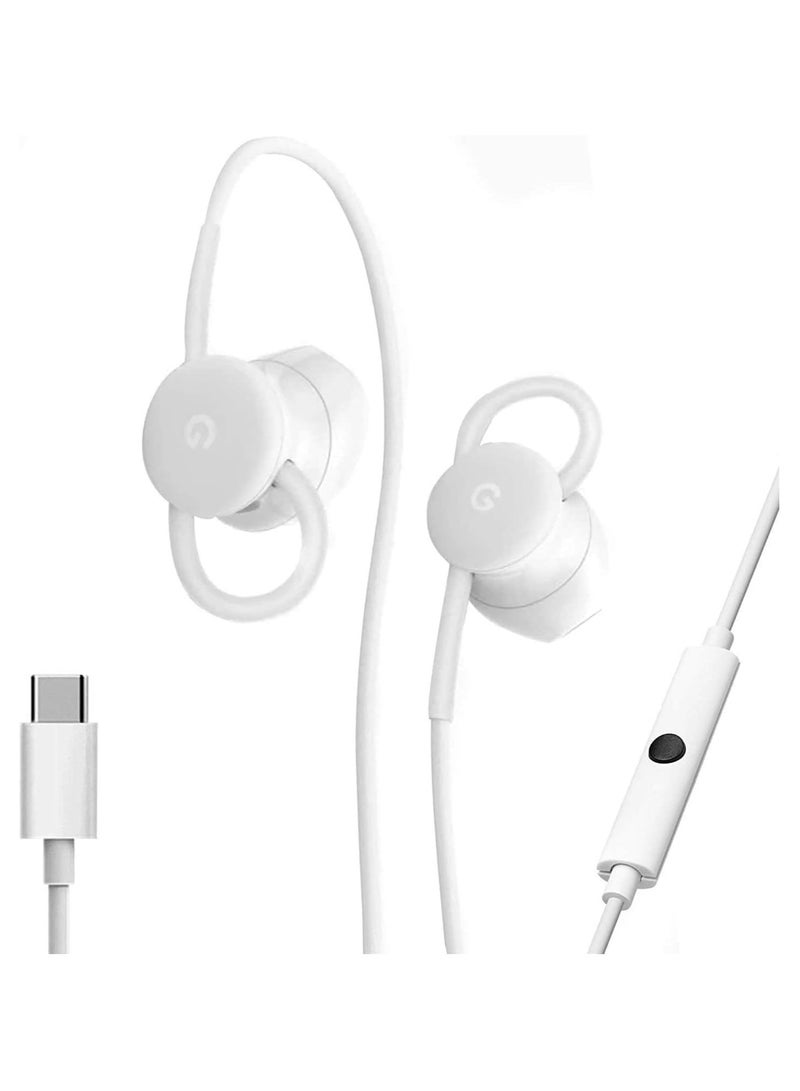 Pixel Google Earbuds Wired Headset USB-C, Comfortable Fit, Inline Controls, Compatible with Type-C Phones - White - Image 2