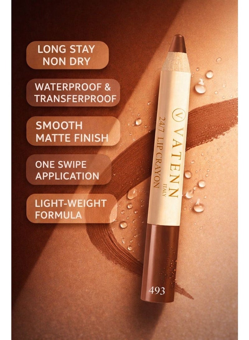 فاتن إيطاليا 24/7 Lip Crayon 493 Non-Transfer Lip Crayon Lipstick | Long Lasting Crayon Lipstick with Creamy Matte Finish | Smudge Proof & Kiss Proof - Image 3