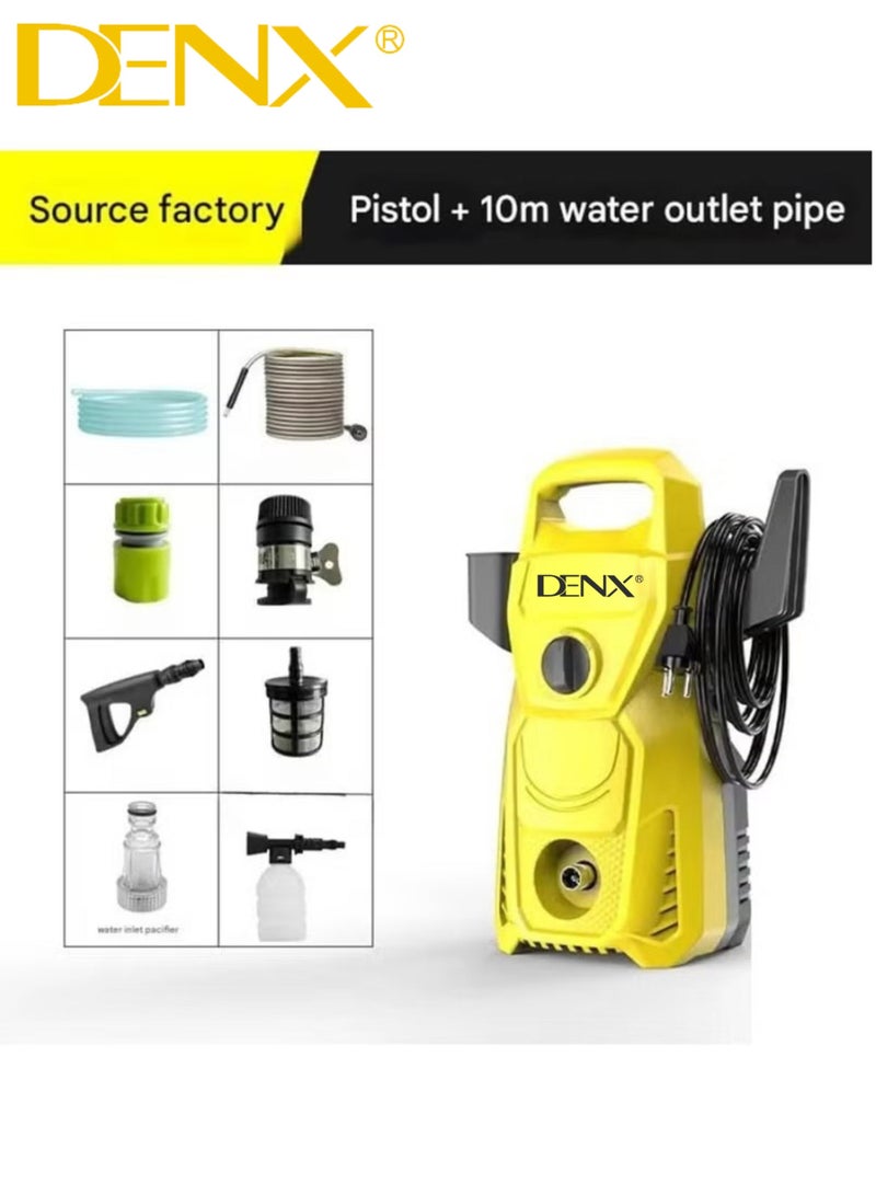 دينكس غسالة ضغط كهربائية محمولة شديدة التحمل. غسالة ضغط بقوة 1600 وات لتنظيف السيارات والمنازل والحدائق مع مسدس تنظيف وخرطوم وموزع صابون وإبرة تنظيف بخرطوم بطول 1.5 متر. - Image 1