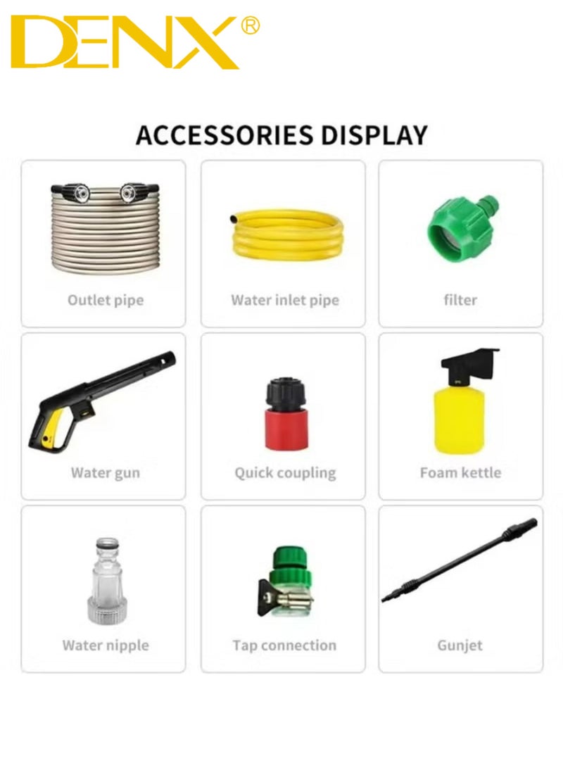 دينكس غسالة ضغط كهربائية محمولة شديدة التحمل. غسالة ضغط بقوة 1600 وات لتنظيف السيارات والمنازل والحدائق مع مسدس تنظيف وخرطوم وموزع صابون وإبرة تنظيف بخرطوم بطول 1.5 متر. - Image 4