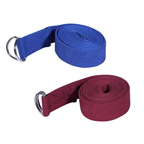 Footmate 8 FT Long, Pack-2 Yoga Belt for Exercise, Durable Material with Adjustable D-Ring Buckle, Props Rops For Safe & Challenging Yoga Posture, Blue Maroon Yoga Strap for Men- Women-Width- 1.5 inch - Image 1