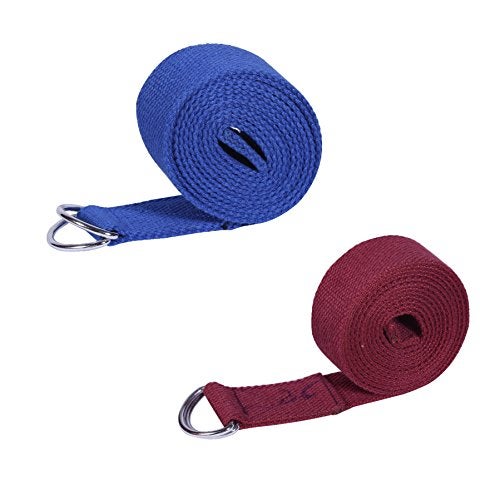 Footmate 8 FT Long, Pack-2 Yoga Belt for Exercise, Durable Material with Adjustable D-Ring Buckle, Props Rops For Safe & Challenging Yoga Posture, Blue Maroon Yoga Strap for Men- Women-Width- 1.5 inch - Image 2
