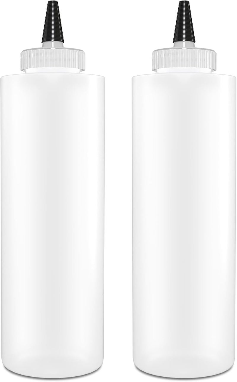 BRIGHTFROM Condiment Squeeze Bottles 16 OZ Wide Neck Empty Squirt Bottles  Removable TopCap Leak Proof for Ketchup Mustard Syrup Sauces Dressing Oil Arts  Crafts BPA FREE Plastic  2 PACK - Image 1