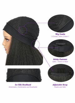 Y&D 26 Inch Curly Straight Hairband, Women Wig Hairband Headband Fashion Long No Glue Heat Resistant Fiber Hair Synthetic Lace Front Afro (Black)  - Image 3
