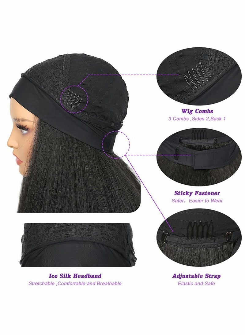 Y&D 26 Inch Curly Straight Hairband, Women Wig Hairband Headband Fashion Long No Glue Heat Resistant Fiber Hair Synthetic Lace Front Afro (Black)  - Image 3