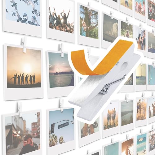 Toros.Store 20 Pack Mini Self Adhesive Clips for Pictures - White Wood Clip Photo Holders for Wall, Poster Hanger, Photo Cards Hanging Display Board & Picture Boards, Artwork Photos Holders Card Room Decor - Image 1