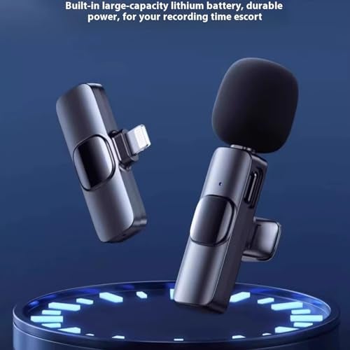 ENJOYPRO 2PCS Wireless Lavalier Microphone for iPhone, ipad, Lapel Microphone for Video Recording, Clip on Wireless Mic for Podcast, Interview, YouTube, Vlog, Live Streaming (2 Mics - Lightning, Black) - Image 2