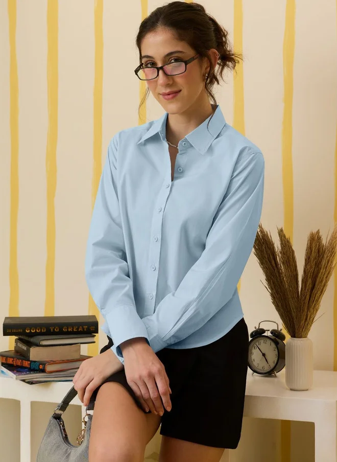ذا سوليد ستور The Souled Store Women Regular Fit Solid Blue Casual Shirt