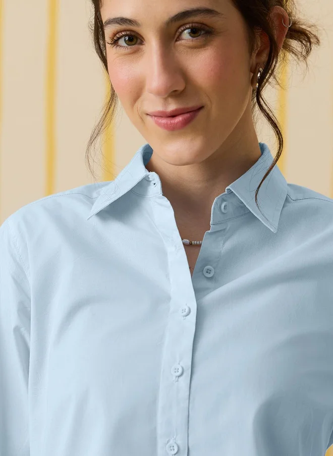 The Souled Store  The Souled Store Women Regular Fit Solid Blue Casual Shirt  | Best Price UAE