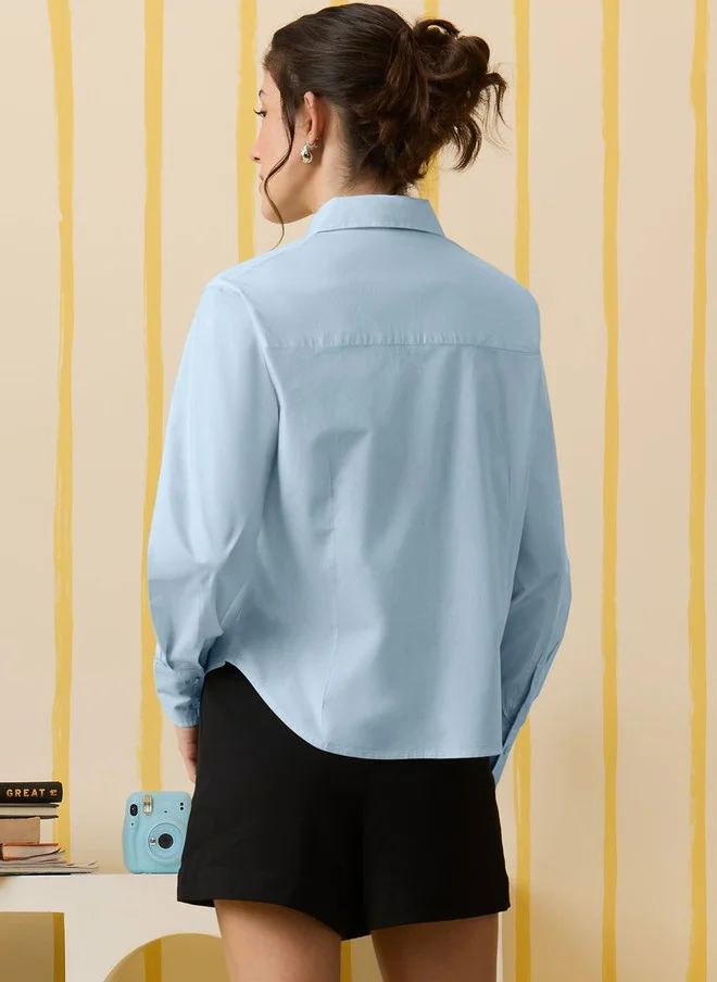 The Souled Store  The Souled Store Women Regular Fit Solid Blue Casual Shirt  | Best Price UAE