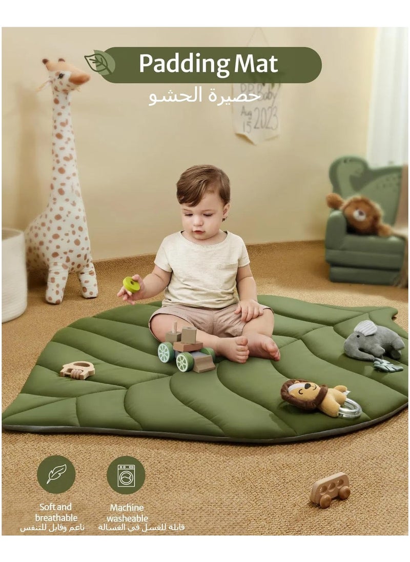 اكسيسن صالات رياضية وحصائر لعب للأطفال حديثي الولادة، حصيرة لعب كبيرة الحجم على شكل أوراق الشجر للأطفال الرضع مع 6 ألعاب قابلة للفصل، حصيرة وقت الاستلقاء على البطن للأطفال الصغار، تعزز المهارات الحركية وتنمية الحواس  - Image 5
