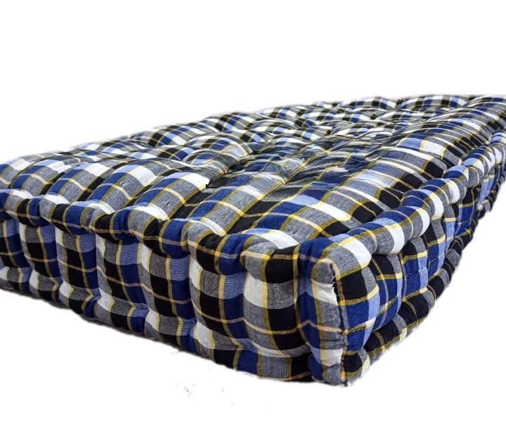 MS Mattrass Soft Cotton Filled Multicolour Cheque Style Mattress Gadda Foldable Soft Cotton Box Quilt 4inch Thick Rectangle Type Mattress in and Multicolor Queen  - Image 4