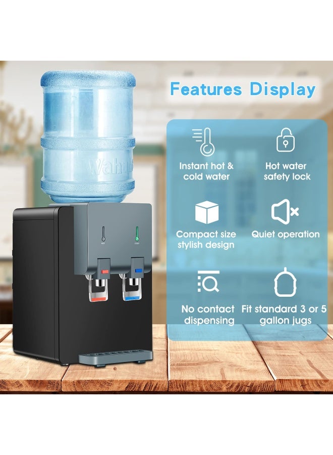 Accvi Premium Countertop Water Cooler Dispenser Holds 3 Or 5 Gallon Jug Top Loading Hot And Cold Water Child Safety Lock Compact Design Ideal For Homes Kitchens Offices Dorms Black - Image 3