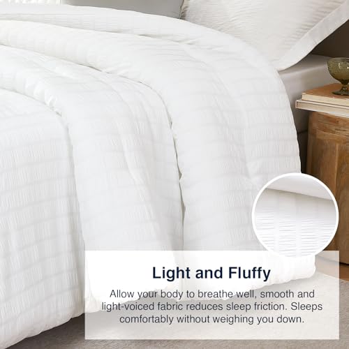 Quataly White Queen Comforter Set - 3 Pieces Seersucker Lightweight Bedding Comforter Sets (1 Soft Fluffy Comforter & 2 Pillowcases) - All Seasons Cozy Modern Bed Sets - Image 5
