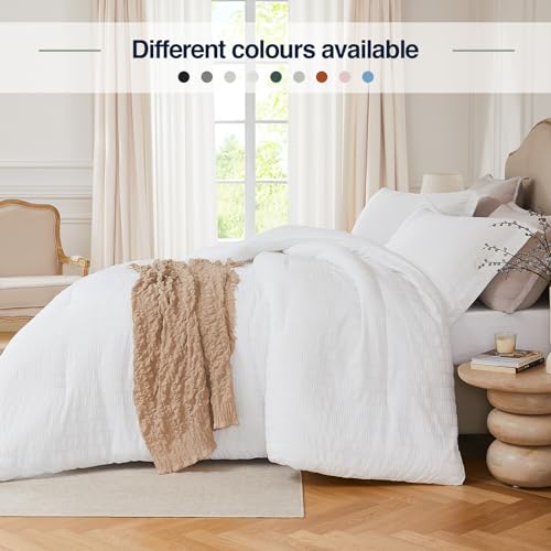 Quataly White Queen Comforter Set - 3 Pieces Seersucker Lightweight Bedding Comforter Sets (1 Soft Fluffy Comforter & 2 Pillowcases) - All Seasons Cozy Modern Bed Sets - Image 3
