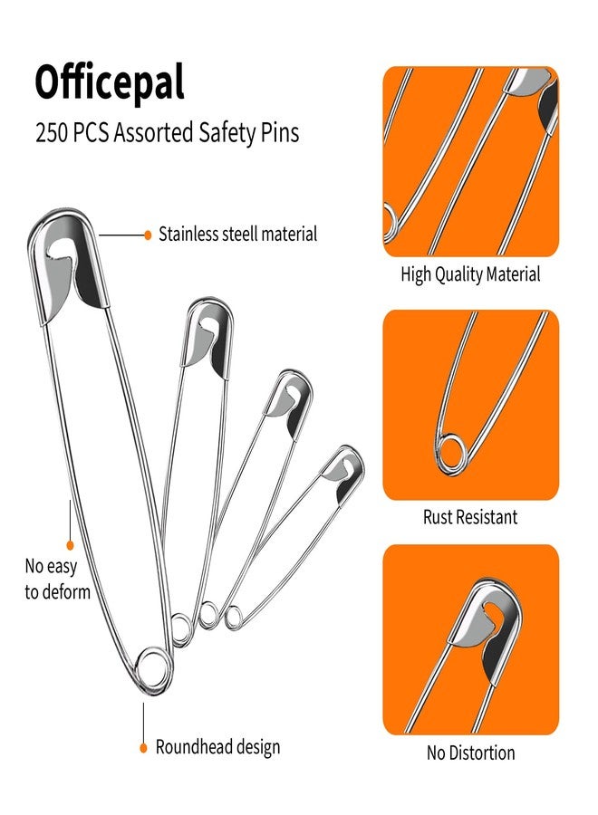 Officepal 4-Size Pack of Safety Pins- Top 250-Count Durable, Rust-Resistant Nickel Plated Steel Set- Best Sewing Accessories Kit for Baby Clothing, Crafts & Arts - Image 3