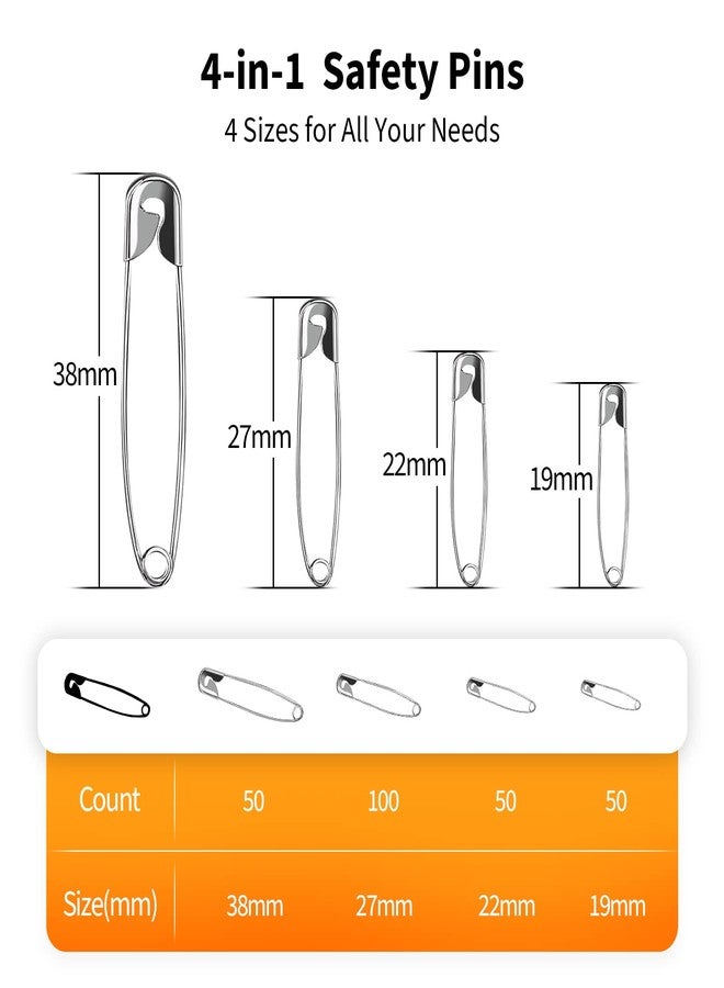 Officepal 4-Size Pack of Safety Pins- Top 250-Count Durable, Rust-Resistant Nickel Plated Steel Set- Best Sewing Accessories Kit for Baby Clothing, Crafts & Arts - Image 2