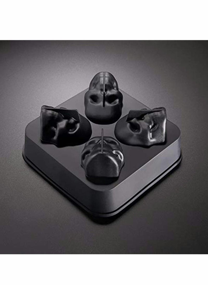 NIBEMINENT 3D Skull Flexible Silicone Ice Cube Mold Tray, Makes Four Giant Skulls, Round Maker, Black- Pack of 1  - Image 2