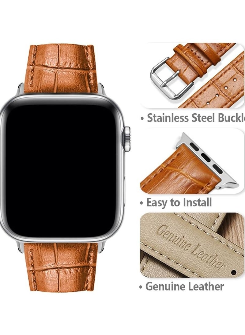 أشرطة ساعة أبل متوافقة مع مقاس 42 مم (S10) و41 مم و40 مم و38 مم - أشرطة استبدال من جلد تمساح أصلي لساعات آي ووتش السلسلة 10/9/8/7/6/5/4/3 وأولترا 2 وSE - بتصميم ثنائي اللون للرجال والنساء. - Image 2