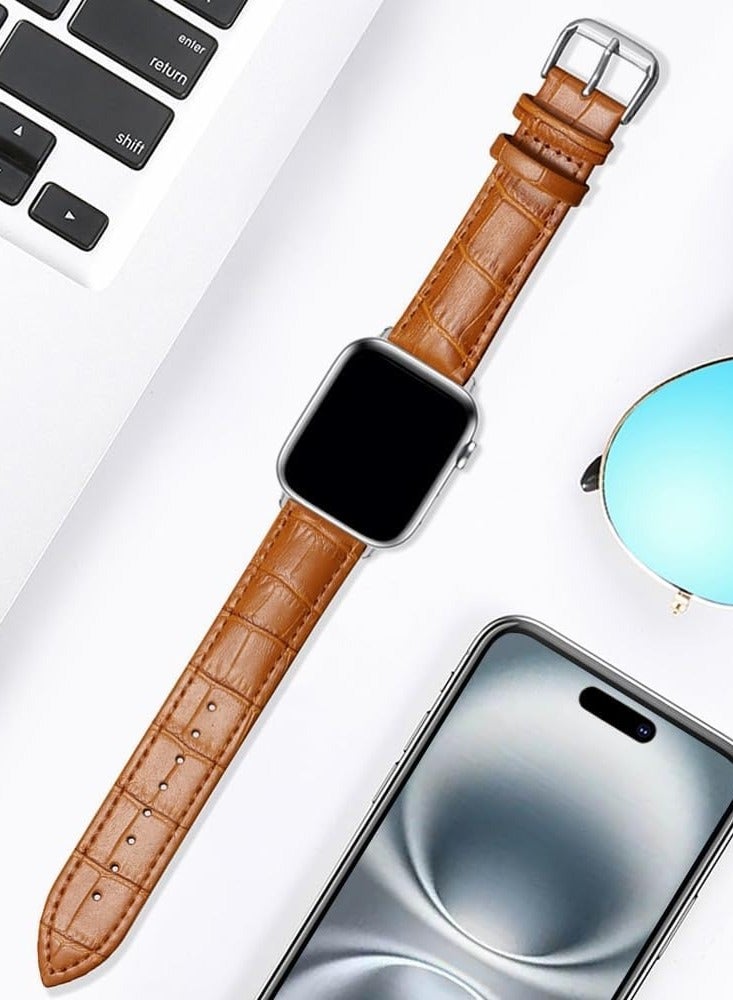 أشرطة ساعة أبل متوافقة مع مقاس 42 مم (S10) و41 مم و40 مم و38 مم - أشرطة استبدال من جلد تمساح أصلي لساعات آي ووتش السلسلة 10/9/8/7/6/5/4/3 وأولترا 2 وSE - بتصميم ثنائي اللون للرجال والنساء. - Image 3