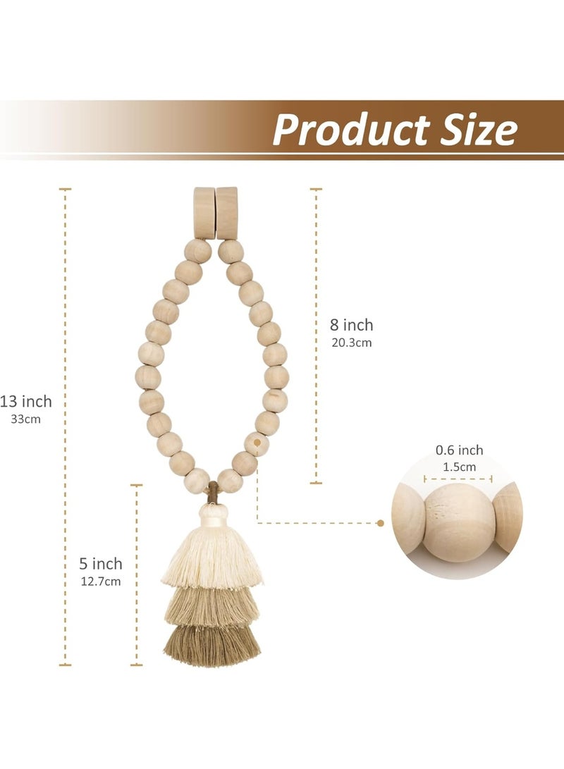 Forest Home Magnetic Curtain Tiebacks with Wood Beads, Boho Rope Drapery Holdbacks with Triple Tassels, No Drill Curtain Holders for Farmhouse Bedroom, Living Room or Nursery, 2 Pack, Beige Taupe Brown - Image 3