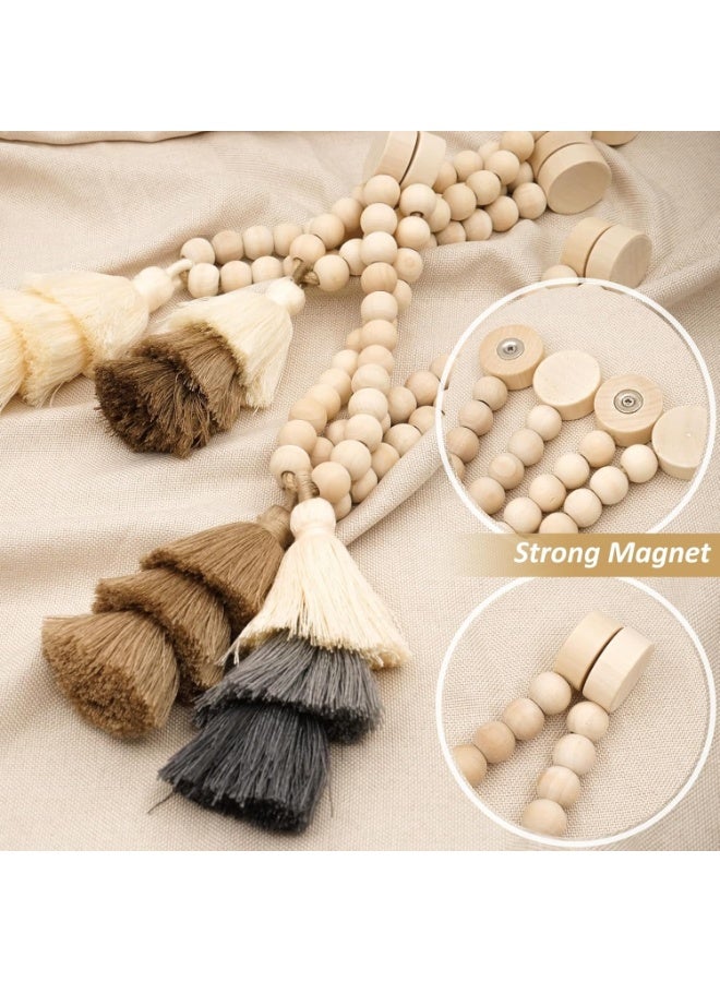 Forest Home Magnetic Curtain Tiebacks with Wood Beads, Boho Rope Drapery Holdbacks with Triple Tassels, No Drill Curtain Holders for Farmhouse Bedroom, Living Room or Nursery, 2 Pack, Beige Taupe Brown - Image 2