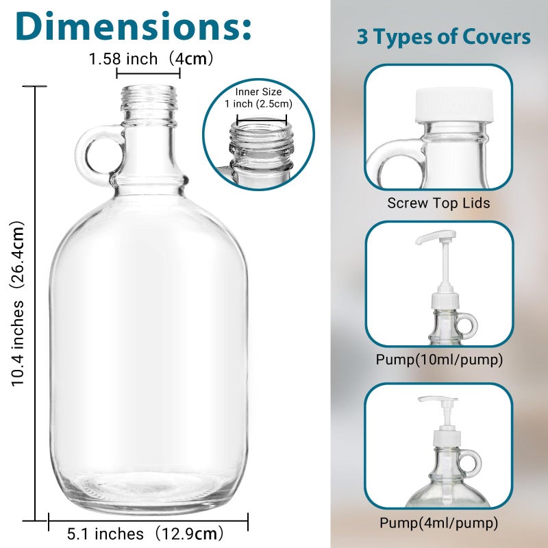 2 Pack Laundry Detergent Dispenser with Pump and Lid, 64 Oz Glass Bottles for Laundry Room Organization and Storage, Fabric Softener Dispenser for Washer - Image 3